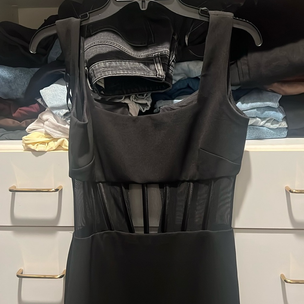 Aqua midi corset black dress